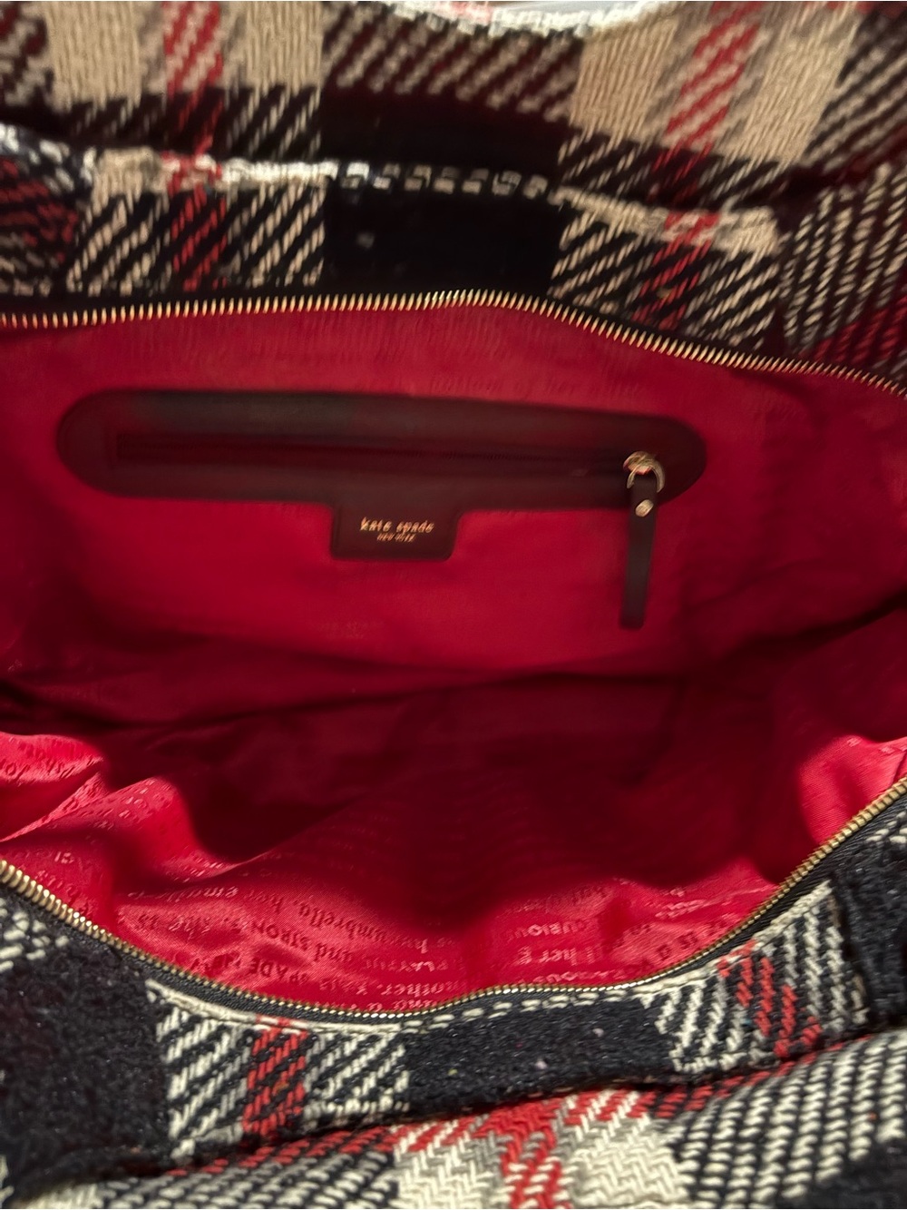 kate spade Black, White & Red Plaid Wool Hobo Bag - Picture 7 of 12